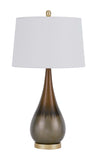 Cal Lighting 150W 3 Way Carmi Metal Table Lamp with Hardback Taper Drum Fabric Shade BO-2994TB Antique Brass BO-2994TB