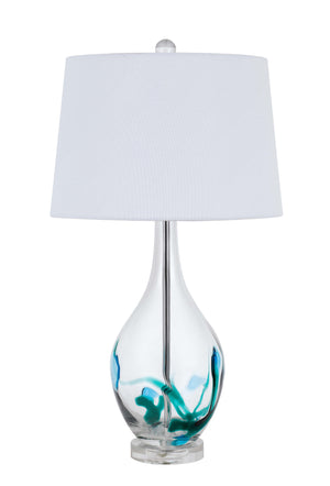 Cal Lighting 150W 3 Way Harlan Glass Table Lamp with Hardback Taper Drum Fabric Shade BO-2996TB Clear BO-2996TB