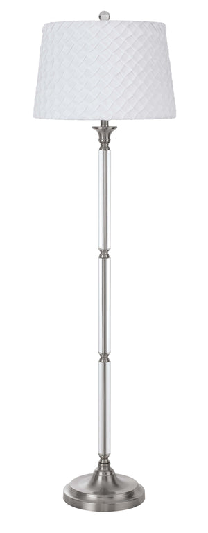 Cal Lighting 150W 3 Way Ruston Crystal/Metal Floor Lamp with Pleated Hardback Shade BO-2998FL Brushed Steel BO-2998FL
