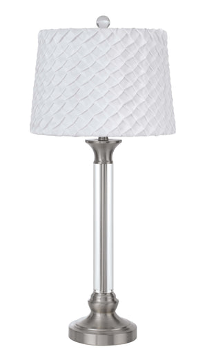 Cal Lighting 150W 3 Way Ruston Crystal/Metal Table Lamp with Pleated Hardback Shade BO-2998TB Brushed Steel BO-2998TB