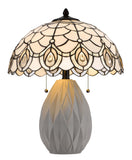Cal Lighting 60W x 2 Tiffany Table Lamp with Pull Chain Switch And Resin Lamp Body BO-3001TB Off White BO-3001TB