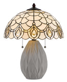 Cal Lighting 60W x 2 Tiffany Table Lamp with Pull Chain Switch And Resin Lamp Body BO-3001TB Off White BO-3001TB