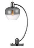 Cal Lighting 40W Brookline Metal Arc Table Lamp with Electoral Plated Smoked Glass Shade And On Off Rocker Switch BO-3006TB Gunmetal BO-3006TB