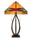 Cal Lighting 60W x 2 Tiffany Table Lamp with Pull Chain Switch And Metal And Resin Lamp Body BO-3009TB Dark Bronze BO-3009TB