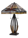 Cal Lighting 60W x 2 Tiffany Table Lamp with Pull Chain Switch And Metal And Resin Lamp Body BO-3009TB Dark Bronze BO-3009TB