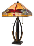 Cal Lighting 60W x 2 Tiffany Table Lamp with Pull Chain Switch And Metal And Resin Lamp Body BO-3009TB Dark Bronze BO-3009TB