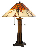 60W x 2 Tiffany Table Lamp with Pull Chain Switch with Resin Lamp Body