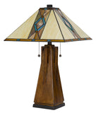 Cal Lighting 60W x 2 Tiffany Table Lamp with Pull Chain Switch with Resin Lamp Body BO-3011TB Wood BO-3011TB