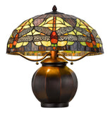 Cal Lighting 60W x 2 Tiffany Table Lamp with Pull Chain Switch with Metal Lamp Body BO-3012TB Dark Bronze BO-3012TB