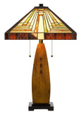 Cal Lighting 60W x 2 Tiffany Table Lamp with Pull Chain Switch with Resin Lamp Body BO-3013TB Wood BO-3013TB