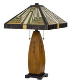 Cal Lighting 60W x 2 Tiffany Table Lamp with Pull Chain Switch with Resin Lamp Body BO-3013TB Wood BO-3013TB