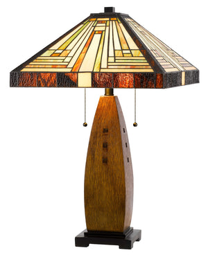 Cal Lighting 60W x 2 Tiffany Table Lamp with Pull Chain Switch with Resin Lamp Body BO-3013TB Wood BO-3013TB