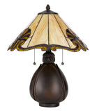 Cal Lighting 60W x 2 Tiffany Table Lamp with Pull Chain Switch with Resin Lamp Body BO-3015TB Dark Bronze BO-3015TB