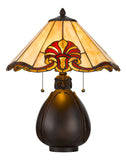 Cal Lighting 60W x 2 Tiffany Table Lamp with Pull Chain Switch with Resin Lamp Body BO-3015TB Dark Bronze BO-3015TB