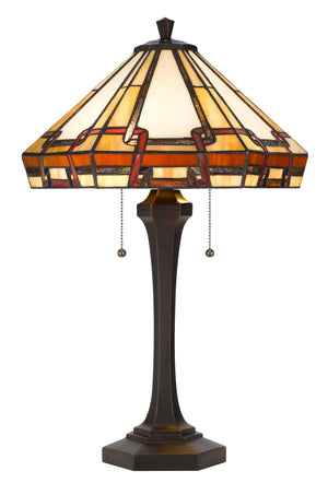 Cal Lighting 60W x 2 Tiffany Table Lamp with Pull Chain Switch with Resin Lamp Body BO-3016TB Dark Bronze BO-3016TB