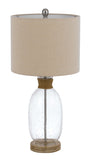 Cal Lighting 150W 3 Way Seymour Bubbled Glass Table Lamp with Resin Base And Hardback Drum Linen Shade BO-3023TB Wood BO-3023TB