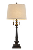 Cal Lighting 60W x 2 Torrington Resin Table Lamp with Pull Chain Switch And Hardback Linen Shade BO-3024TB Rustic Iron BO-3024TB