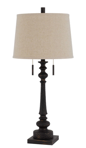 Cal Lighting 60W x 2 Torrington Resin Table Lamp with Pull Chain Switch And Hardback Linen Shade BO-3024TB Rustic Iron BO-3024TB