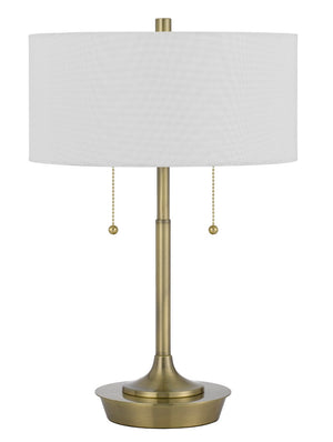 Cal Lighting Kendal Metal Table Lamp with Pull Chain Switch, Drum Fabric Shade BO-3028TB Antique Brass BO-3028TB