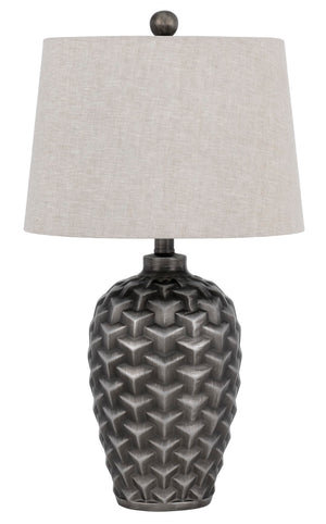 Cal Lighting Dresano Resin Table Lamp with Linen Hardback Taper Drum Shade BO-3038TB Metallic Silver BO-3038TB