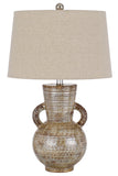 Cal Lighting Arluno Ceramic Table Lamp with Linen Hardback Taper Drum Shade BO-3043TB Patina Bronze BO-3043TB