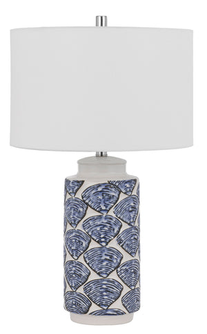 Cal Lighting Cambiago Ceramic Table Lamp with Seashell Design And Linen Drum Shade BO-3044TB-2 White BO-3044TB-2