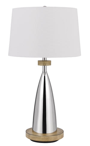 Cal Lighting 150W 3 Way Lockport Metal Table Lamp with Faux Wood Finish BO-3054TB White BO-3054TB