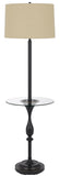 Cal Lighting 150W 3 Way Sturgis Metal Floor Lamp with Glass Tray Table And 1 Usb And 1 Type C Usb Charging Ports And Rubber Wood Base BO-3056FL-DB Burlap BO-3056FL-DB