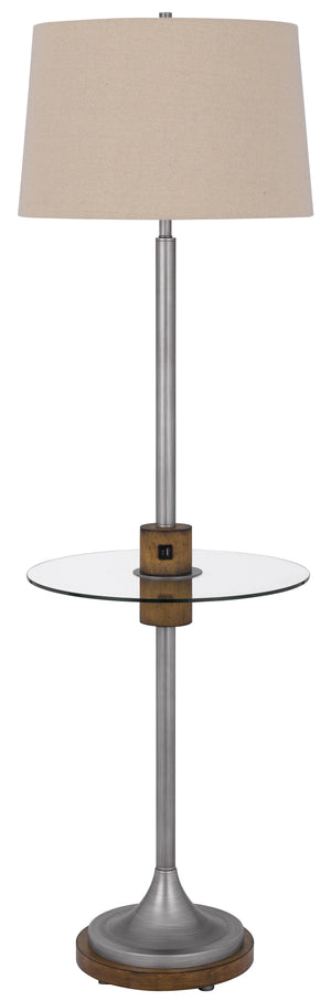 Cal Lighting 150W 3 Way Lavaca Metal Floor Lamp with Glass Tray Table And 1 Usb And 1 Type C Usb Charging Ports And Rubber Wood Center Font And Base BO-3057FL Light Brown BO-3057FL