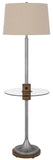 Cal Lighting 150W 3 Way Lavaca Metal Floor Lamp with Glass Tray Table And 1 Usb And 1 Type C Usb Charging Ports And Rubber Wood Center Font And Base BO-3057FL Light Brown BO-3057FL