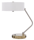Cal Lighting 60W x 2 Marcos Metal Desk Lamp with Drum Fabric Shade And 1 Usb And 1 Type C Usb Charging Port with Rubber Wood Base BO-3058DK-BS White BO-3058DK-BS