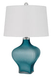 Cal Lighting 150W 3 Way Payson Fluted Art Glass Table Lamp BO-3060TB White BO-3060TB