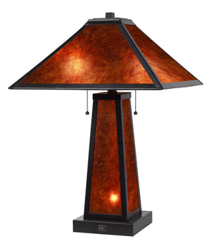 Cal Lighting 60W x 2 Nogales Mission Style Mica Table Lamp with 7W Night Light (Night Light Bulb Included) BO-3070TB Amber BO-3070TB