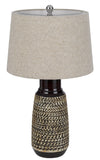 Cal Lighting 150W 3 Way Scottsboro Ceramic Table Lamp And Hardback Taper Drum Soft Burlap Shade (Sold As Pairs) BO-3086TB-2 Heather BO-3086TB-2