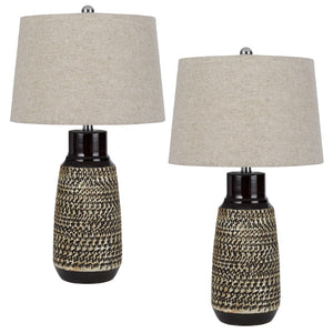 Cal Lighting 150W 3 Way Scottsboro Ceramic Table Lamp And Hardback Taper Drum Soft Burlap Shade (Sold As Pairs) BO-3086TB-2 Heather BO-3086TB-2