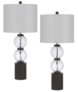 Cal Lighting 150W 3 Way Mystic Glass/Resin Table Lamp with Resin Faux Wood Finish Base And Hardback Drum Fabric Shade (Sold As Pairs) BO-3091TB-2 Off White BO-3091TB-2