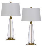 150W 3 Way Southington Glass Table Lamp with Taper Drum Fabric Shade (Sold As Pairs)
