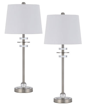 Cal Lighting 60W Sitka Buffet Lamp with Crystal Accent Font And Hardback Taper Drum Fabric Shade (Sold As Pairs) BO-3094BF-2 White BO-3094BF-2