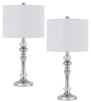 Cal Lighting 60W Effingham Metal Table Lamp with Crystal Font And Hardback Drum Fabric Shade (Sold As Pairs) BO-3097TB-2 White BO-3097TB-2