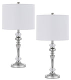 60W Effingham Metal Table Lamp with Crystal Font And Hardback Drum Fabric Shade (Sold As Pairs)