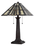 Cal Lighting 60W x 2 Metal/Resin Tiffany Table Lamp with Pull Chain Switches BO-3100TB Tiffany Multi BO-3100TB