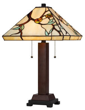 Cal Lighting 60W x 2 Metal/Resin Tiffany Table Lamp with Pull Chain Switches BO-3101TB Tiffany Multi BO-3101TB