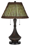 Cal Lighting 60W x 2 Mateo Metal/Resin Table Lamp with Pull Chain Switches And Rattan Shade BO-3103TB Stained Green BO-3103TB