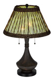 Cal Lighting 60W x 2 Mateo Metal/Resin Table Lamp with Pull Chain Switches And Rattan Shade BO-3103TB Stained Green BO-3103TB