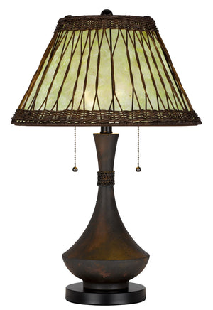 Cal Lighting 60W x 2 Mateo Metal/Resin Table Lamp with Pull Chain Switches And Rattan Shade BO-3103TB Stained Green BO-3103TB