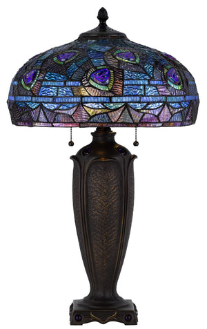 Cal Lighting 60W x 2 Metal/Resin Tiffany Table Lamp with Pull Chain Switches BO-3107TB Tiffany Multi BO-3107TB