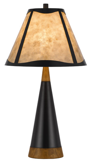 Cal Lighting 150W 3 Way Clemente Metal/Birch Wood Mica Table Lamp BO-3123TB White Mica BO-3123TB