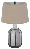 Cal Lighting 100W Morgan Glass Table Lamp with A 2W LED Night Light, Mesh Guard Design And Taper Drum Linen Shade BO-3124TB Oatmeal BO-3124TB