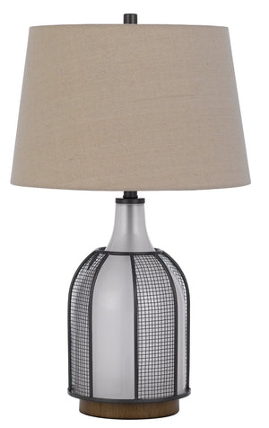 Cal Lighting 100W Morgan Glass Table Lamp with A 2W LED Night Light, Mesh Guard Design And Taper Drum Linen Shade BO-3124TB Oatmeal BO-3124TB