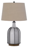 100W Morgan Glass Table Lamp with A 2W LED Night Light, Mesh Guard Design And Taper Drum Linen Shade